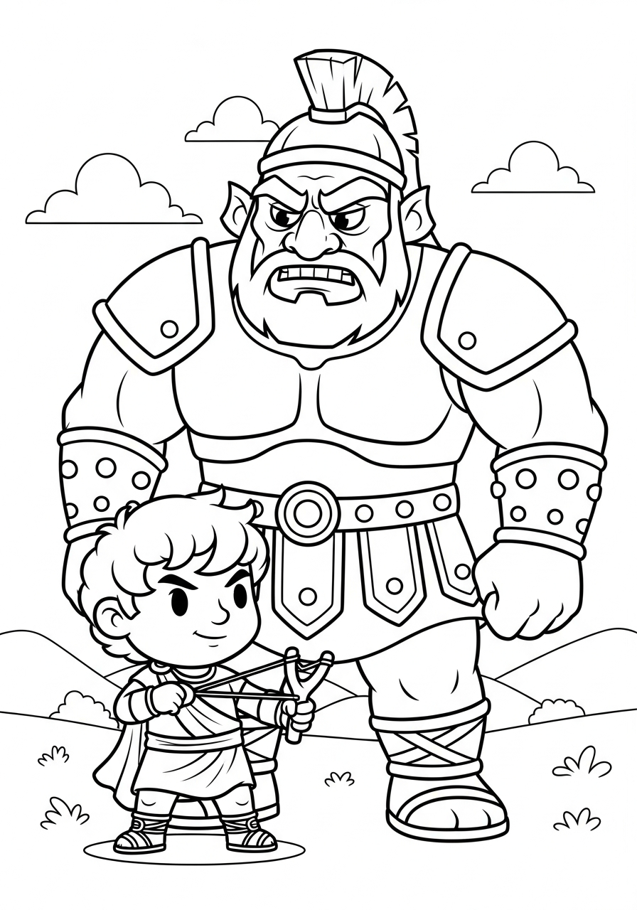 aesthetic David and Goliath coloring pages