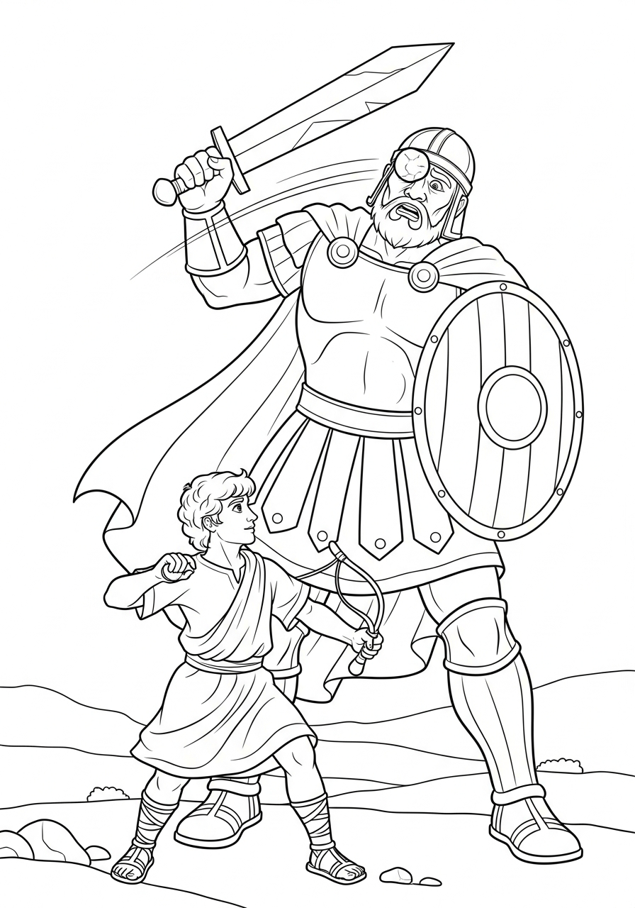 David and Goliath coloring book pages