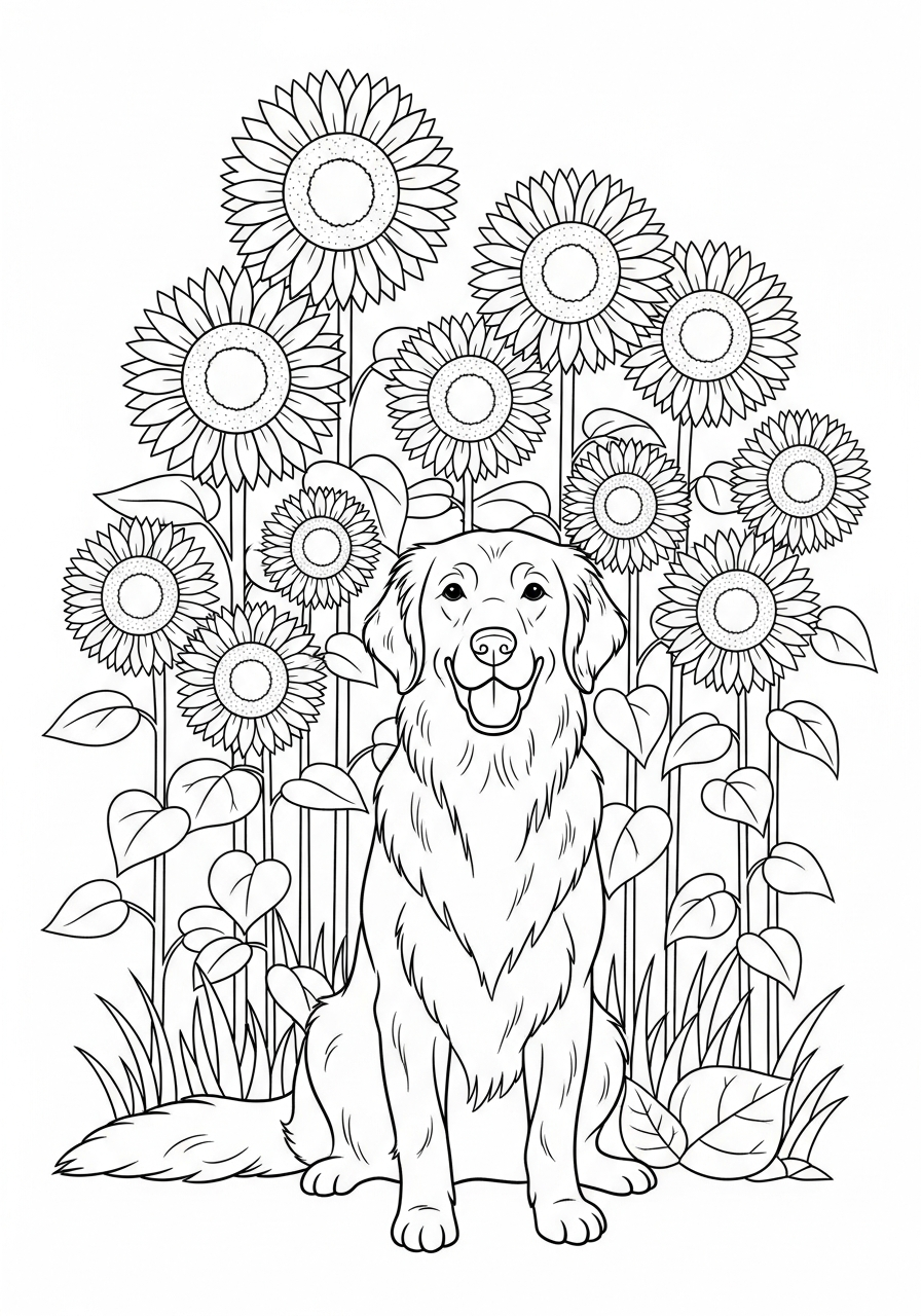 Golden retriever coloring page free printable 1