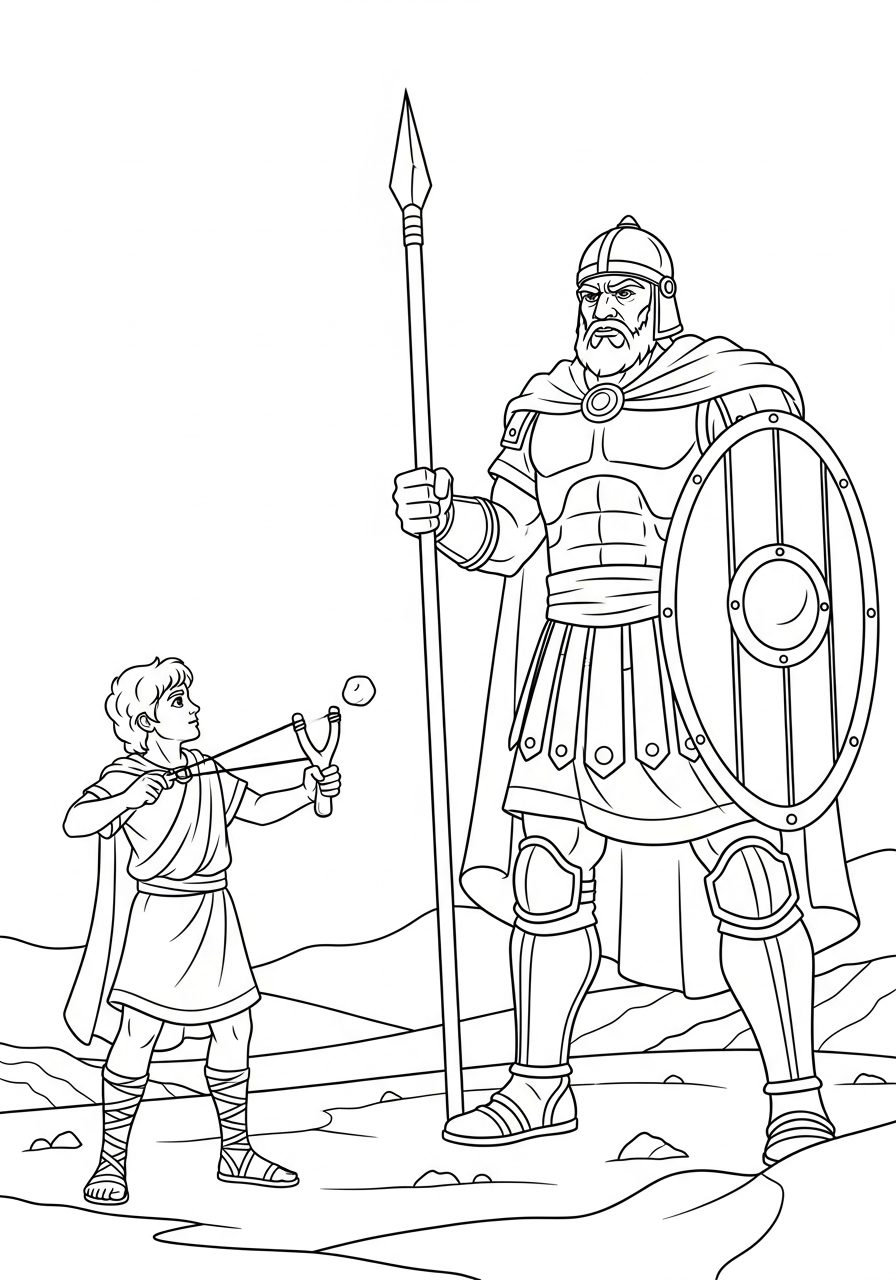 David and Goliath coloring page to print