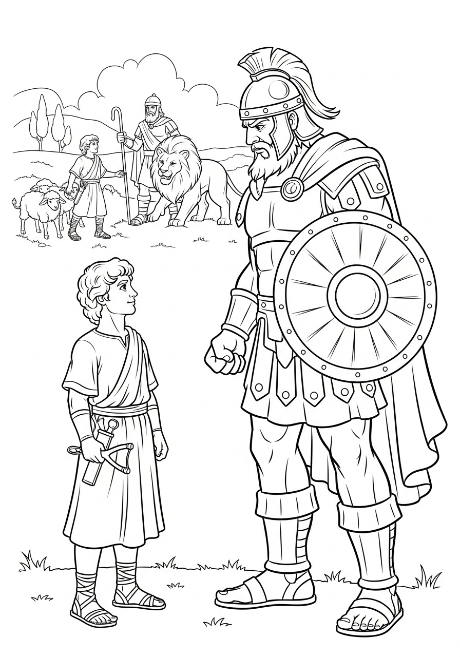 David and Goliath coloring page