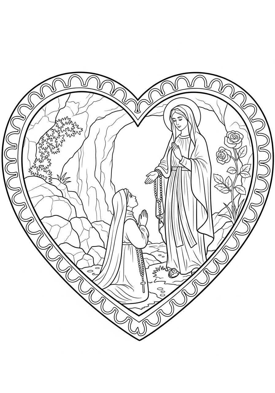 Our Lady of Lourdes coloring page free printable