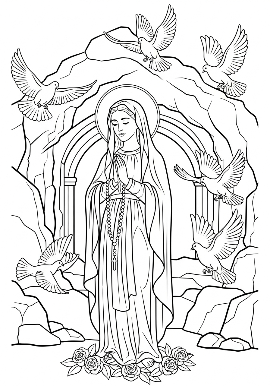 Our Lady of Lourdes coloring pages advanced