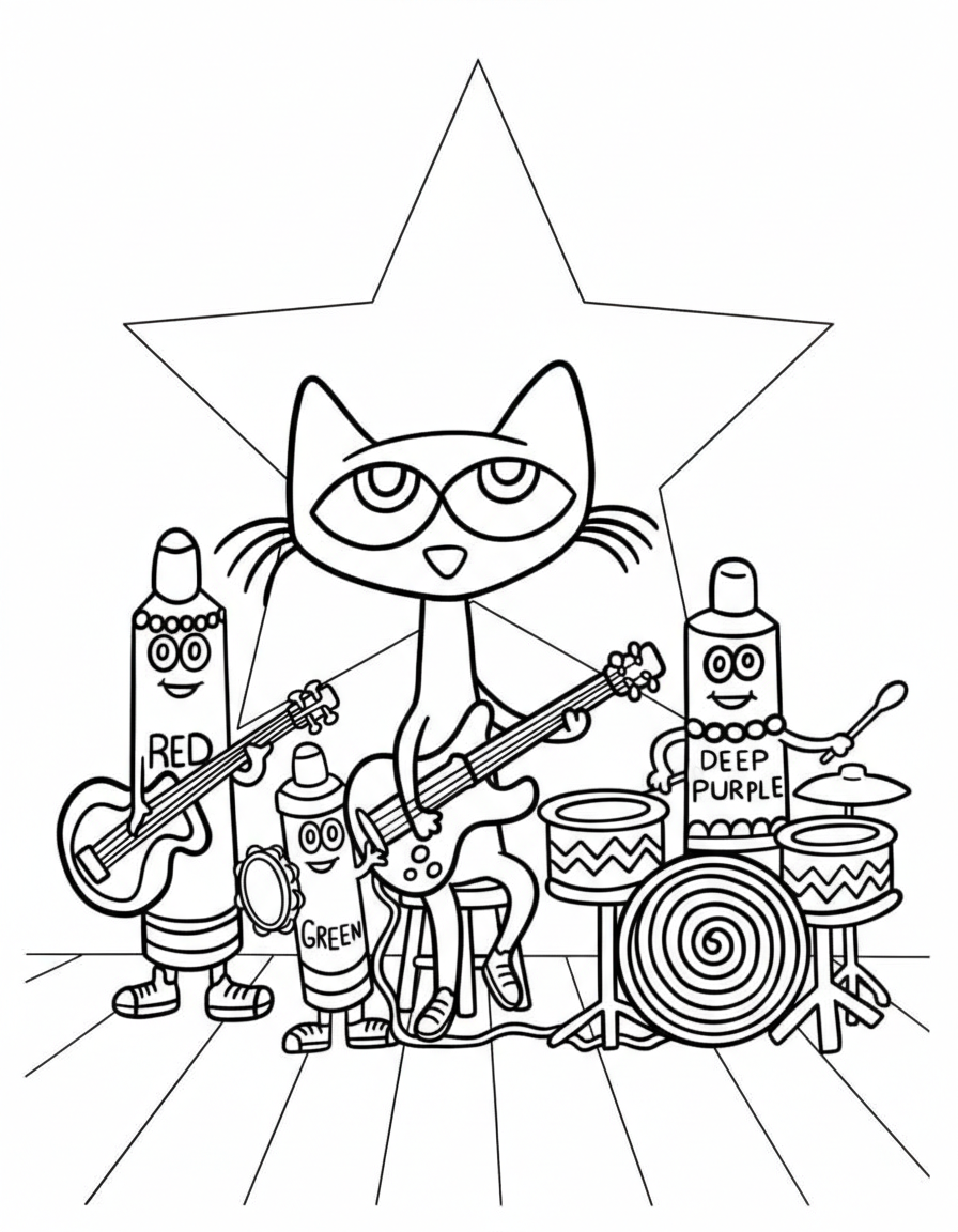 Pete The Cat coloring pages black and white