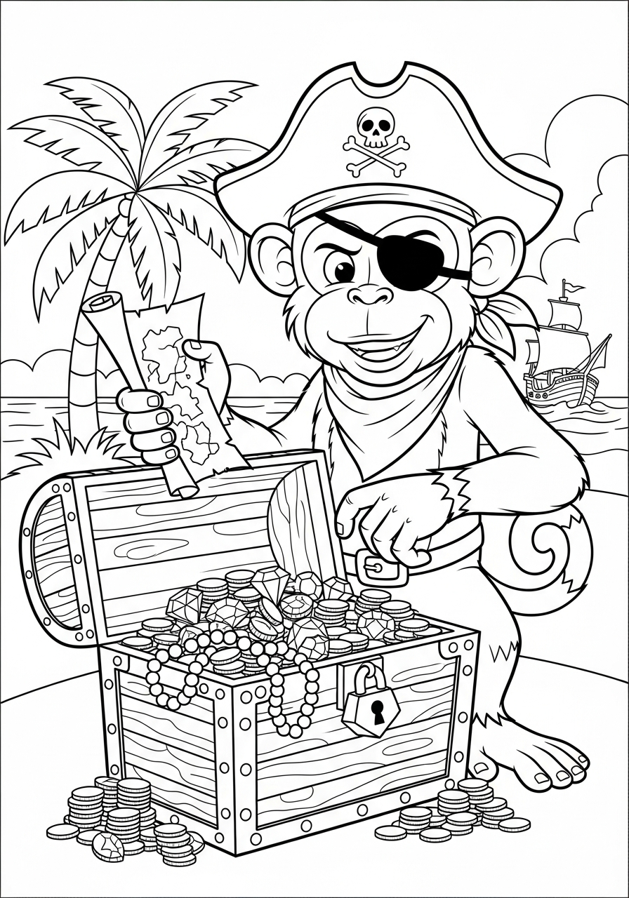 Monkey coloring illustrations