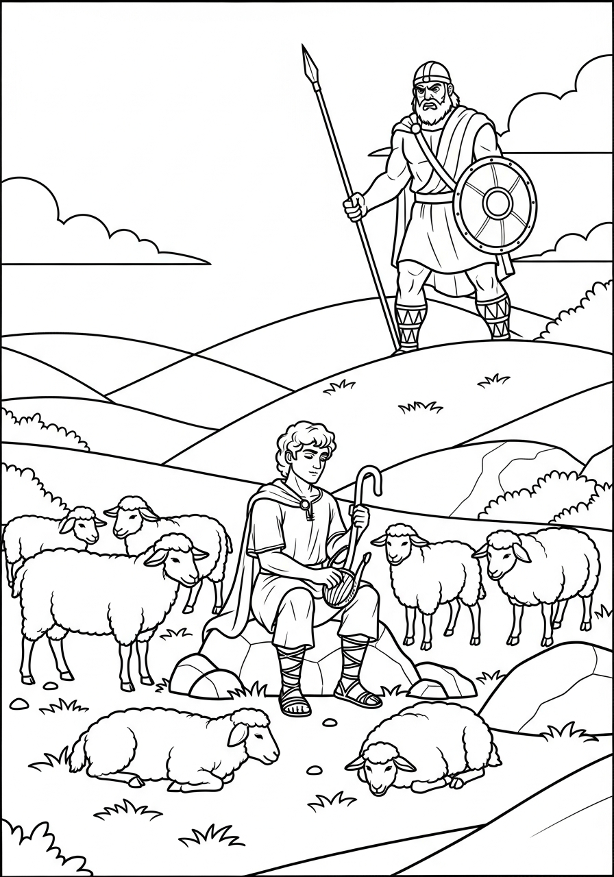David and Goliath coloring pages easy