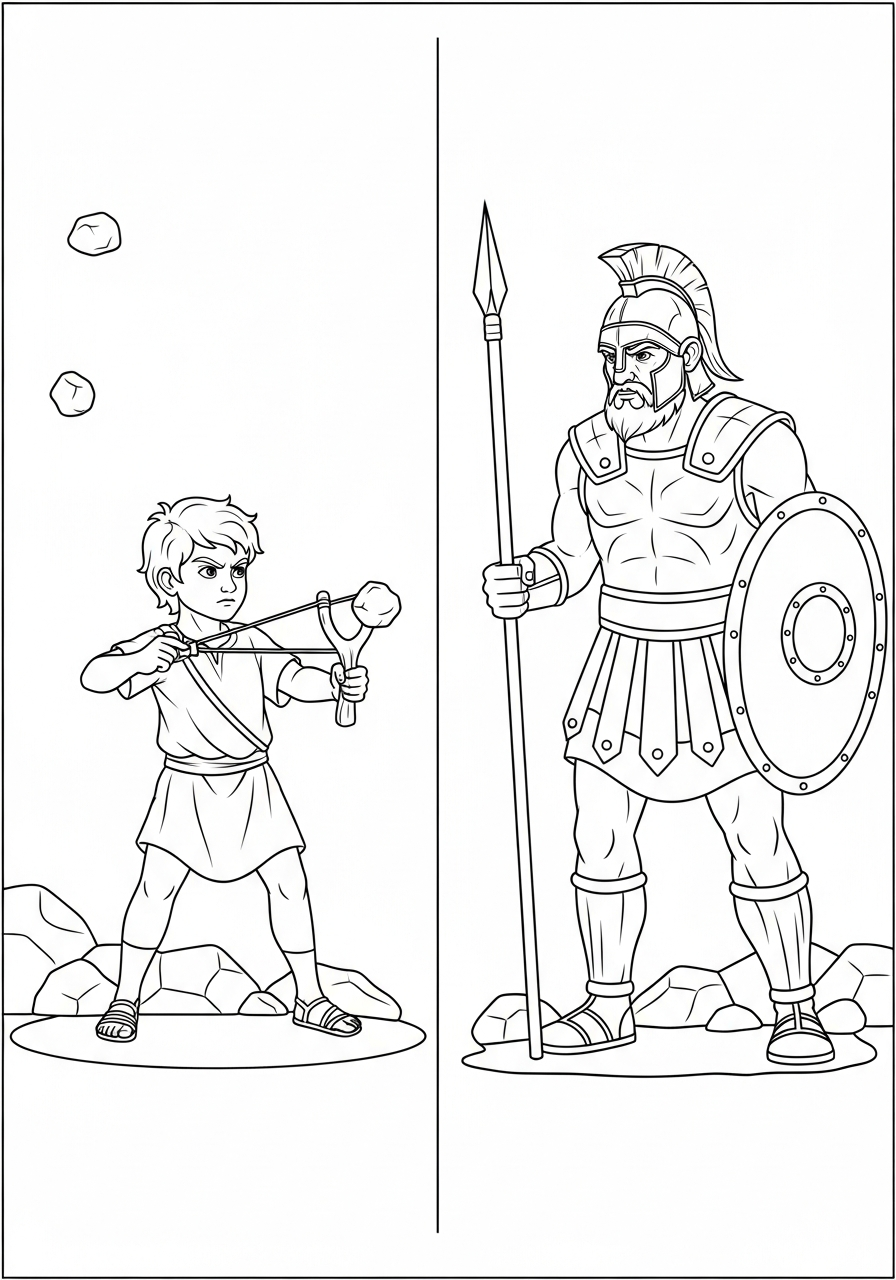 David and Goliath coloring pages portrait