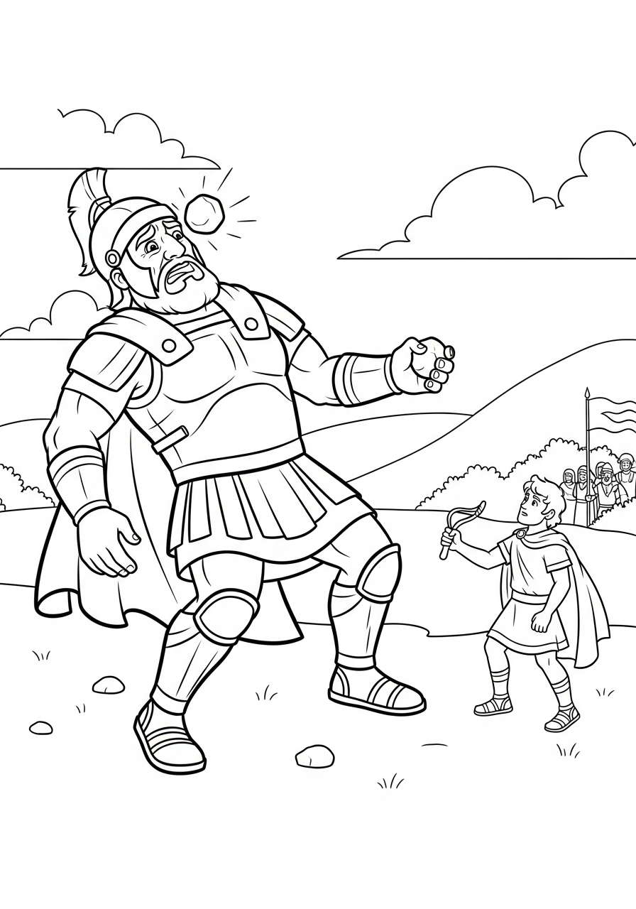 David and Goliath coloring page to print 1
