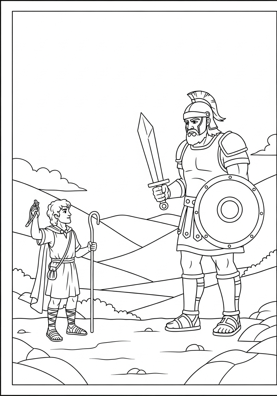 David and Goliath coloring pages no background 1