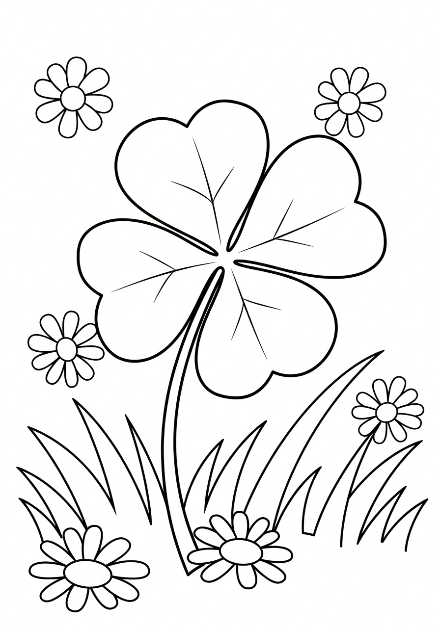 free 4 Leaf Clover coloring pages pdf printable