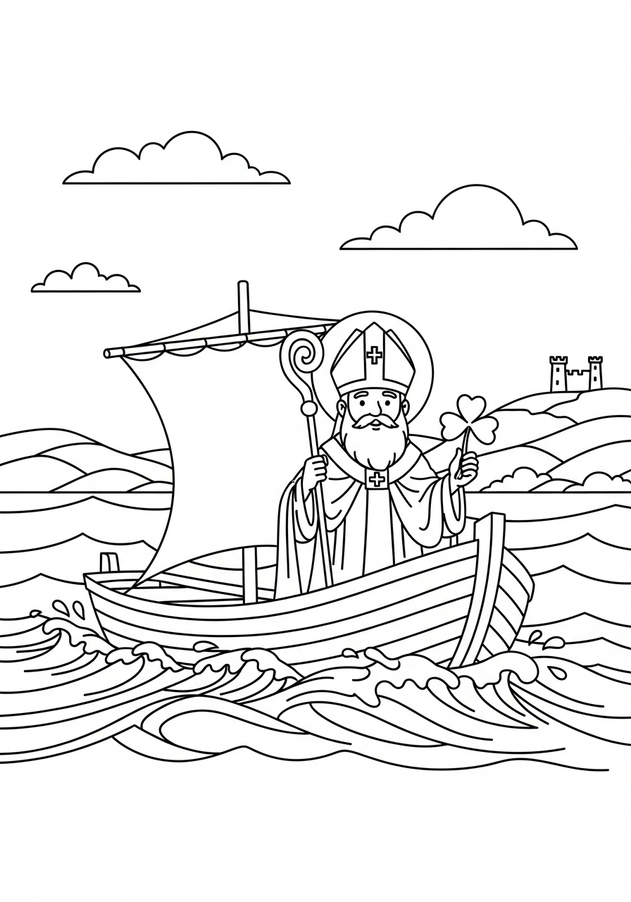 Saint Patrick line art coloring page