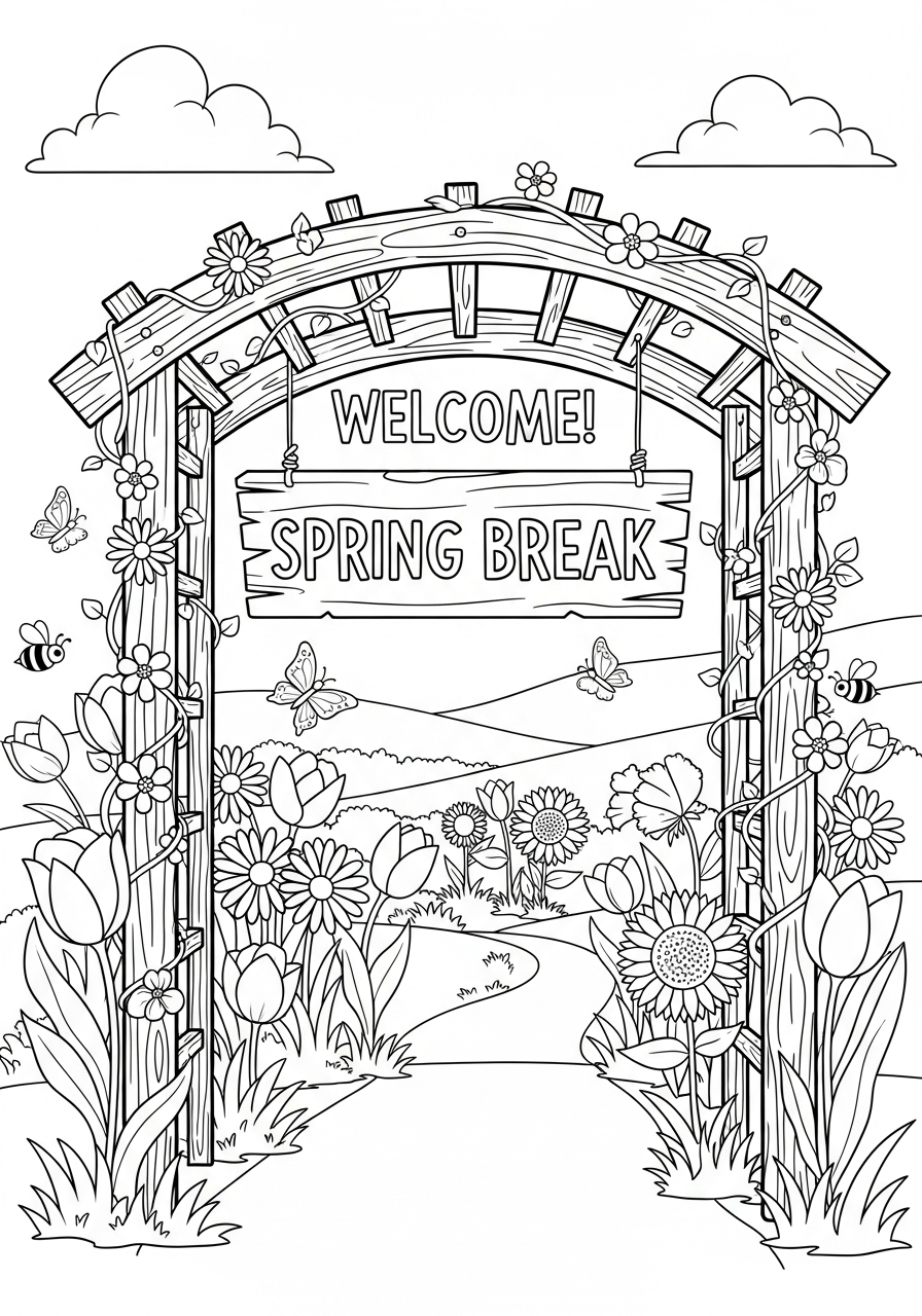 Spring Break coloring illustrations 1