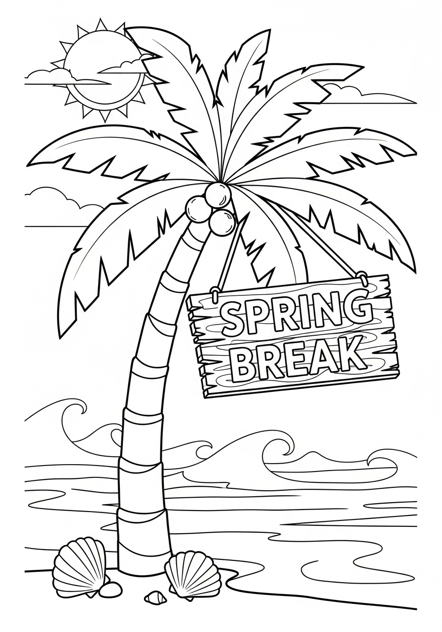 Spring Break coloring page kids