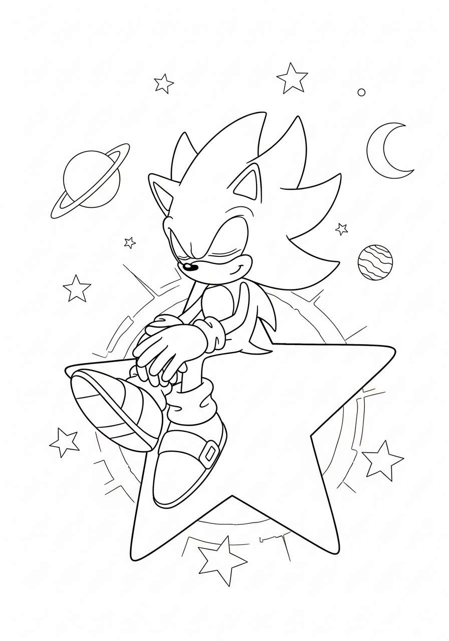 Super Sonic coloring pages printable pdf